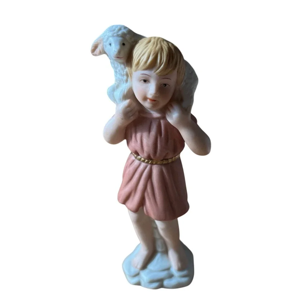 Vintage Lofton Ceramic‎ Nativity Figurine Set: Shepard Boy, Lamb, & Donkey 1995